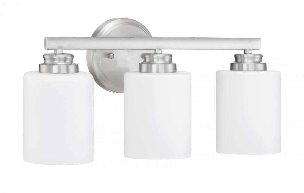 Bolden 3 Light Vanity in Brushed Polished Nickel (White Glass)