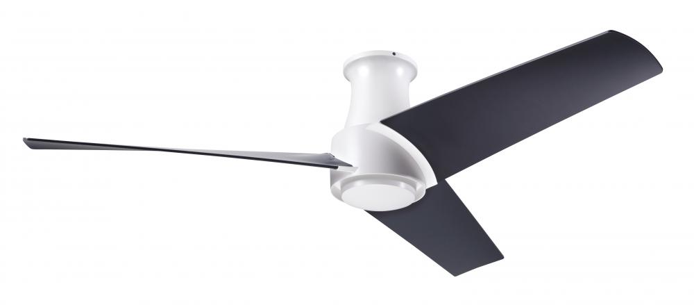 Ambit Flush DC Fan- Matte White Finish; 56" Matte Black Blades; No Light; Wall Control