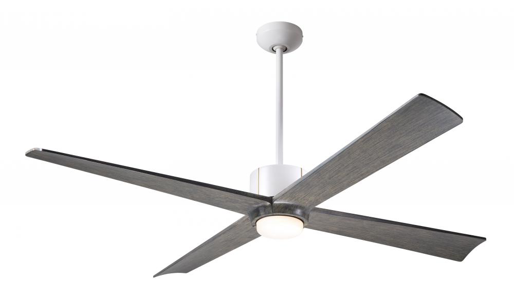 Nouveau DC Fan; Matte White Finish w/ Brass; 56" Graywash Blades; 17W LED; Wall Control