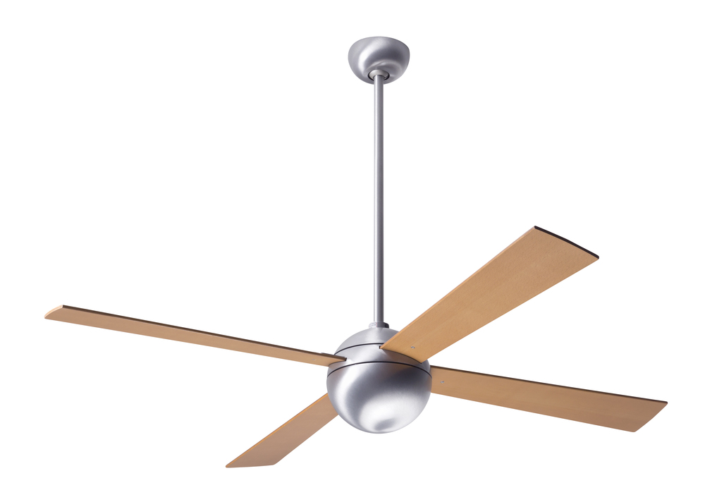 Ball Fan; Brushed Aluminum Finish; 52" Maple Blades; No Light; Wall Control with Remote Handset