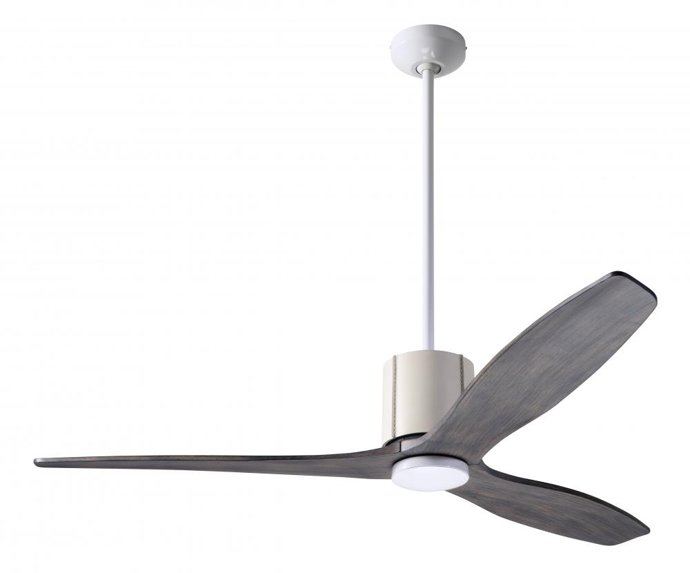 LeatherLuxe DC Fan; Gloss White Finish with Ivory Leather; 54" Graywash Blades; No Light; Wall C