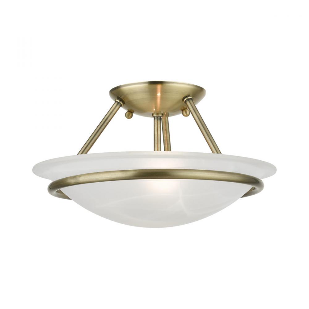 Antique Brass 2-Light Semi-Flush