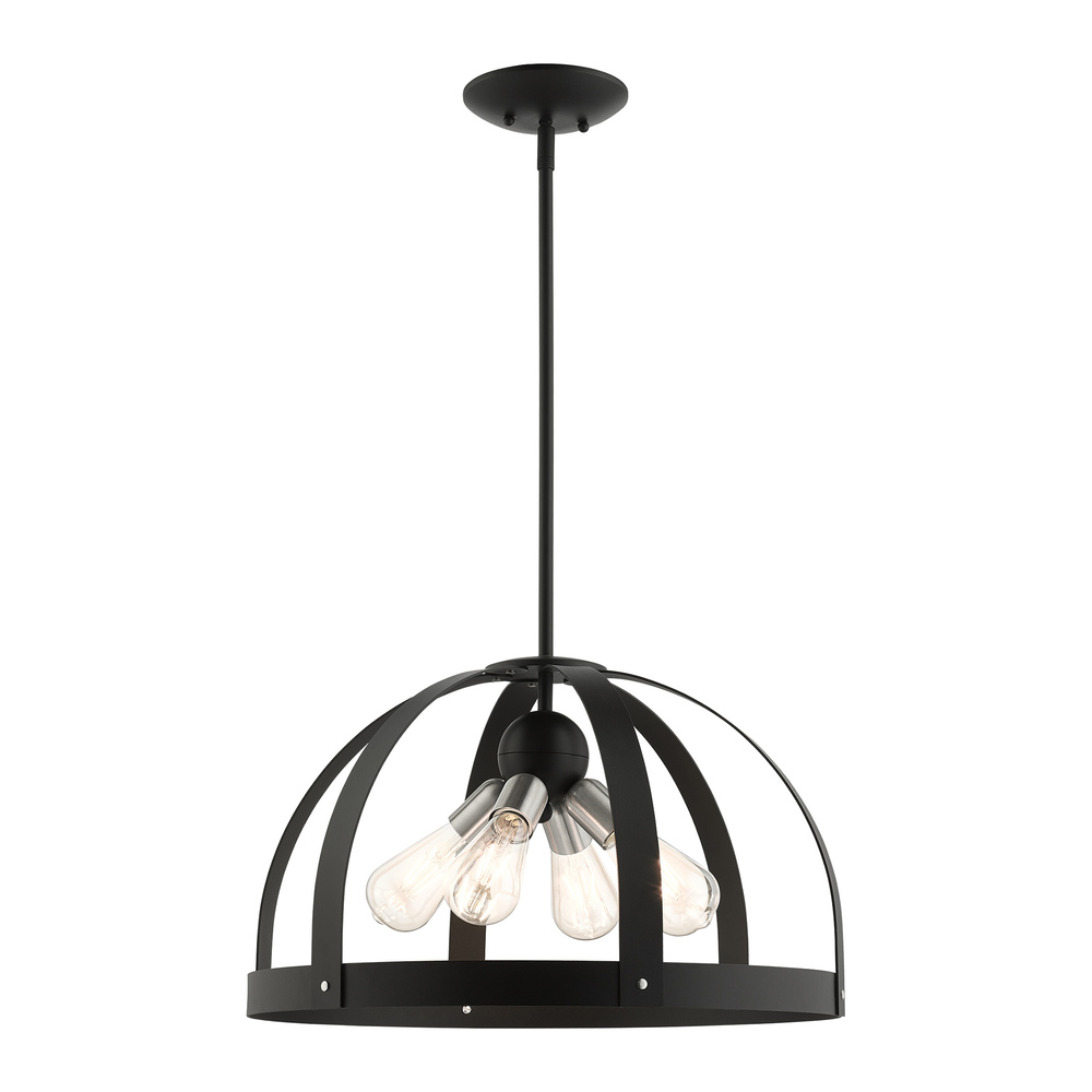 4 Lt Textured Black Pendant Chandelier