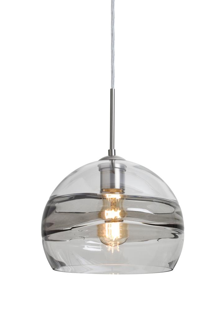 Besa Spirit 10 Pendant, Smoke/Clear, Satin Nickel Finish, 1x8W LED Filament