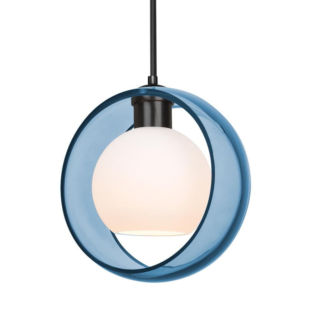 Besa Mana Pendant, Blue/Opal, Black Finish, 1x9W LED