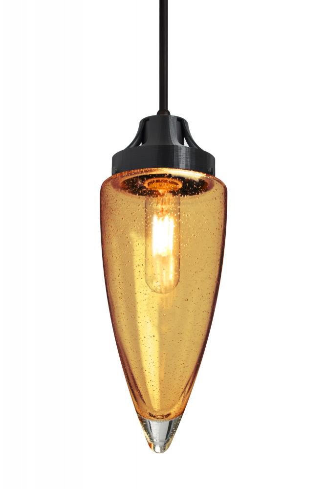 Besa, Sulu Cord Pendant, Amber Bubble, Black Finish, 1x4W LED Filament