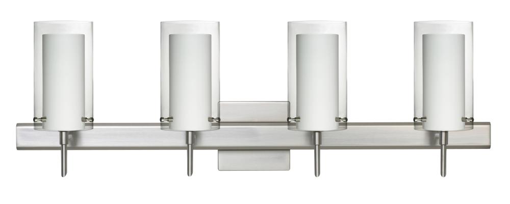 Besa Pahu 4 Wall With SQ Canopy 4SW Clear/Opal Satin Nickel 4x5W LED