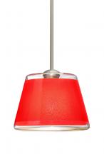 Besa Lighting 1TT-PIC9RD-SN - Besa Stem Pendant Pica 9 Satin Nickel Red Sand 1x75W Medium Base