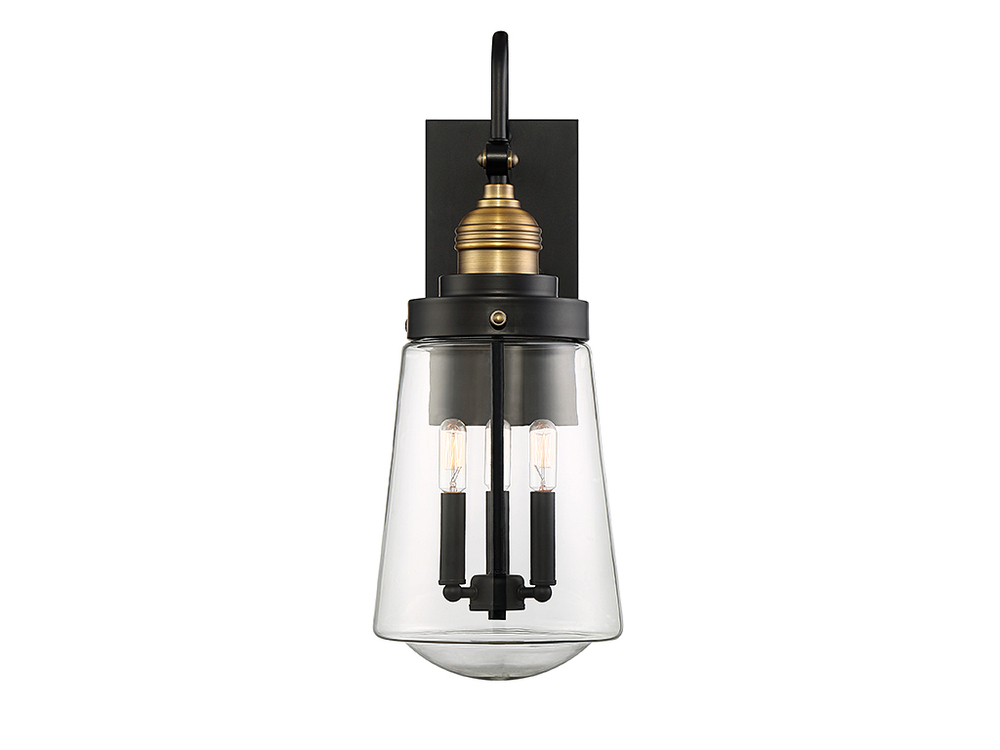 Macauley 3-Light Outdoor Wall Lantern in Vintage Black with Warm Brass