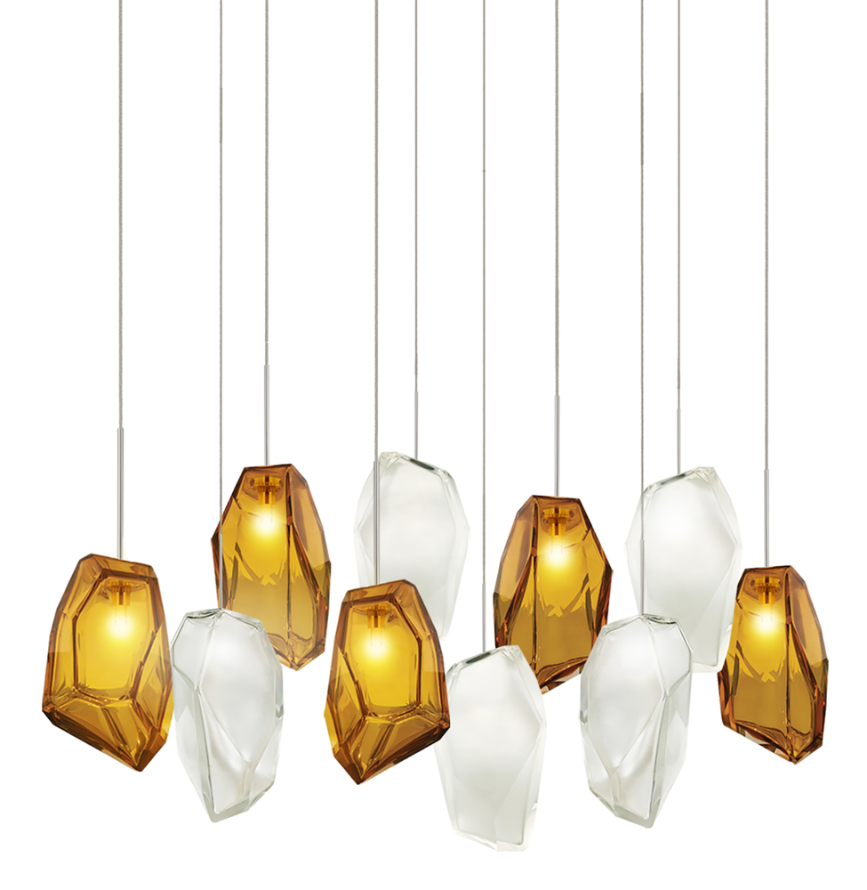 Chandelier Gem Amber/Frost 10 Light 18"X31" Rectangular Satin Nickel LED G4 JC 2W 110lm