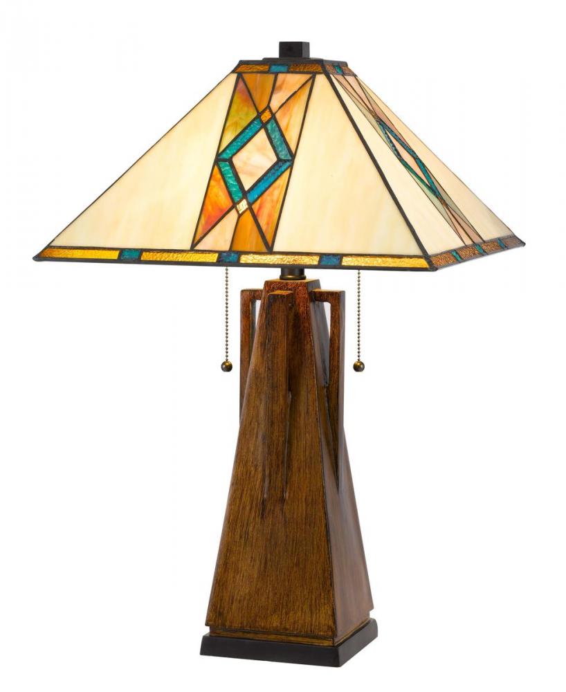 60W x 2 Tiffany table lamp with pull chain switch with resin lamp body