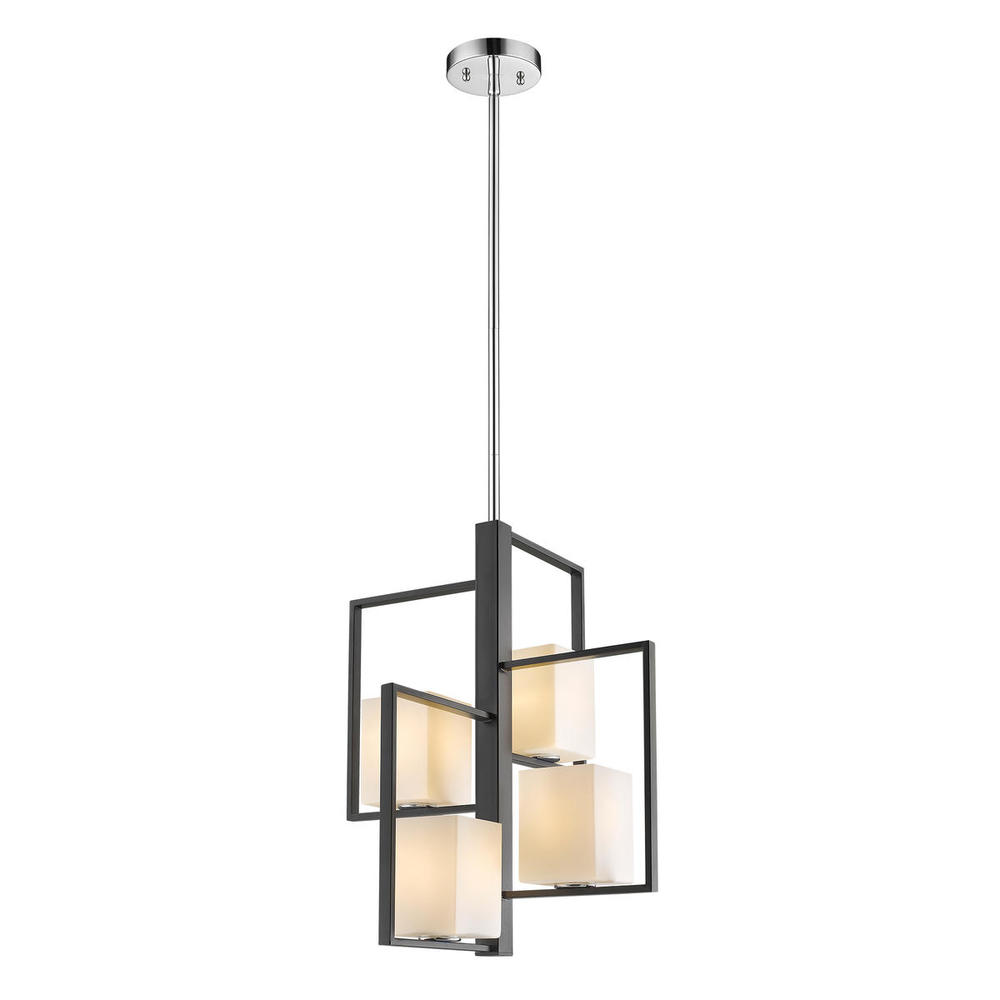 4x100W Multi Light Pendant w/ Black & Chrome Finish & Opal Glass