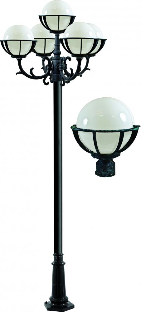 CAST ALUM 10" GLOBE POST LIGHT FIX 5 X INCAND 120V