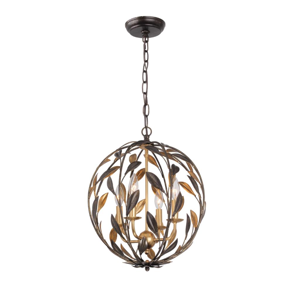 Broche 4 Light English Bronze + Antique Gold Sphere Mini Chandelier