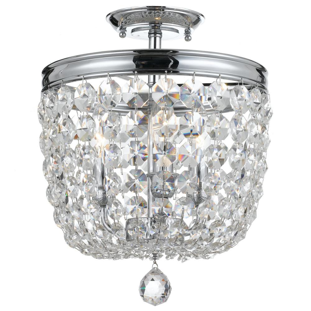 Archer 3 Light Hand Cut Crystal Polished Chrome Semi Flush Mount