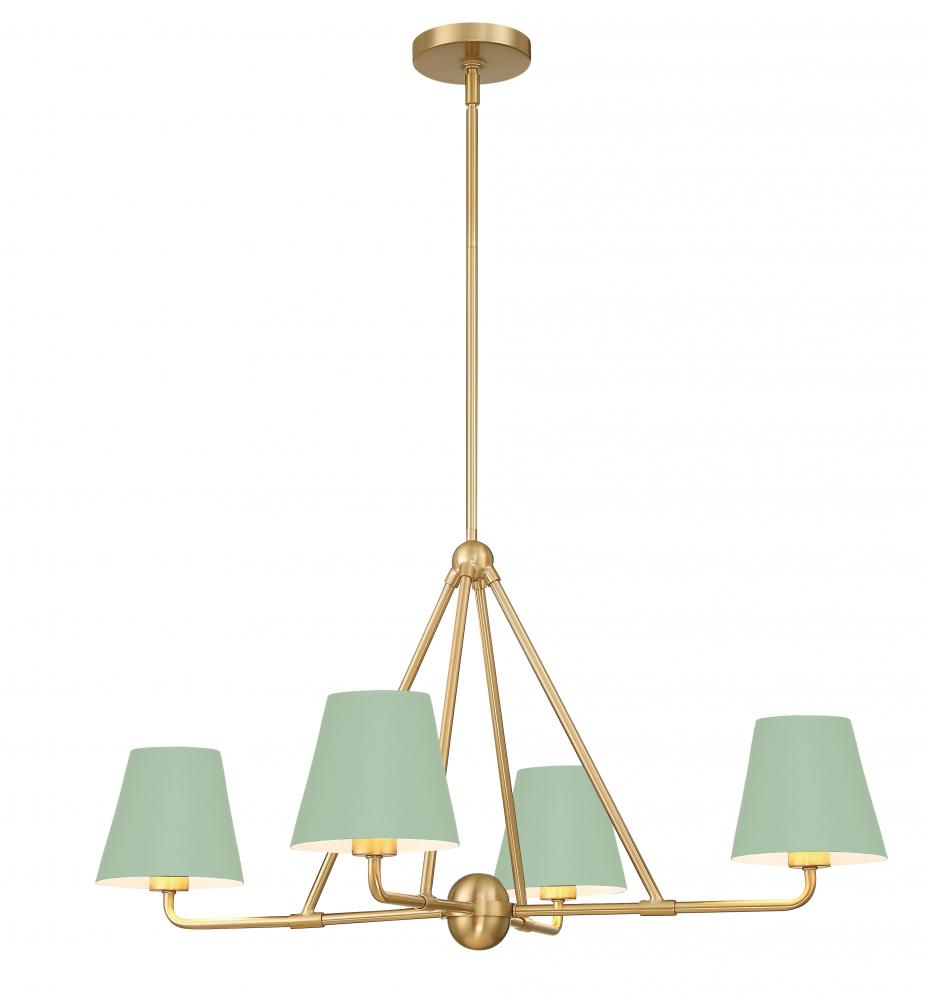 Xavier 4 Light Vibrant Gold + Green Chandelier