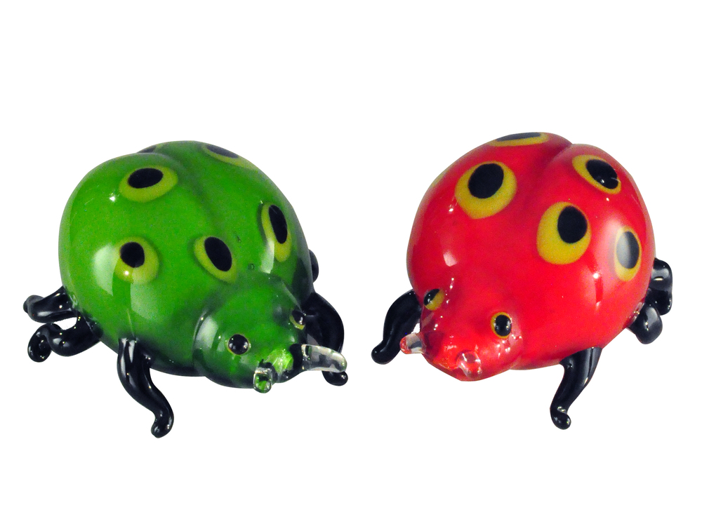 2-Piece Lady Bug Handcrafted Art Glass Sculpture Set