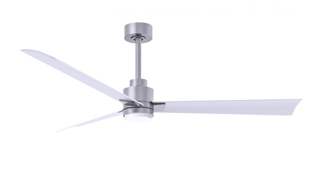 Alessandra 3-blade transitional ceiling fan in brushed nickel finish with matte white blades. Opti