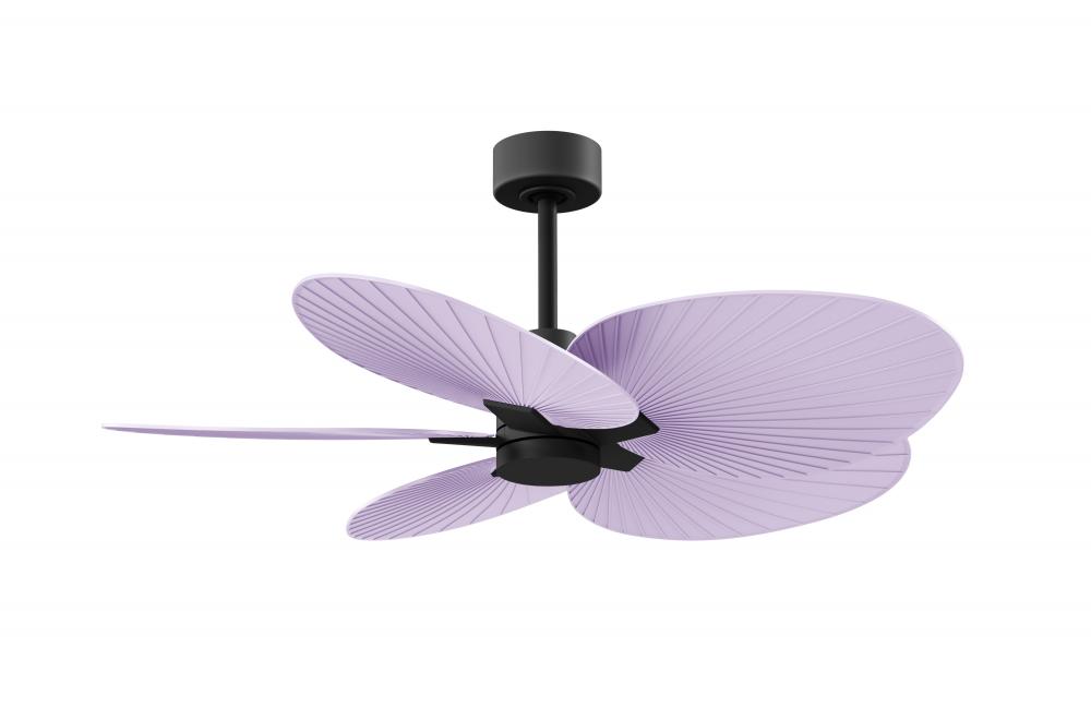 Alessandra Tropical 5-blade ceiling fan in Matte Black and Lilac blades.