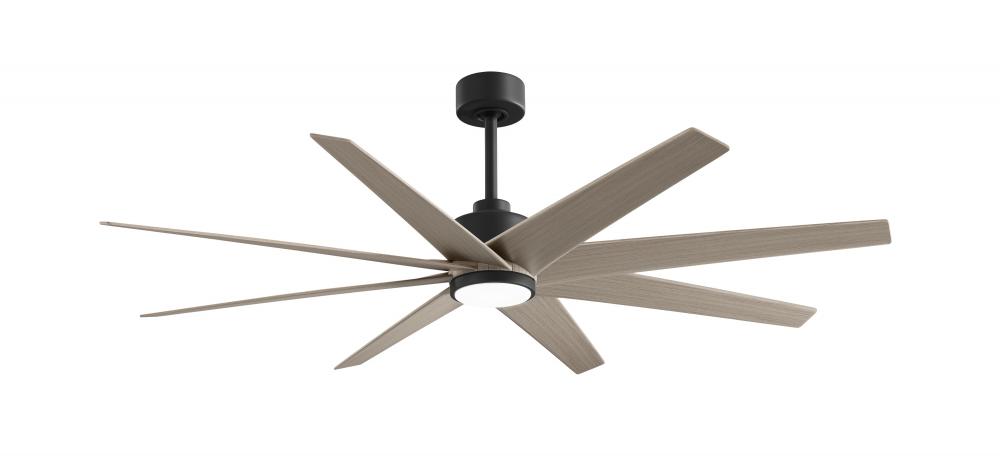 Ariella 8-blade ceiling fan in Matte Black and Gray Ash Tone blades