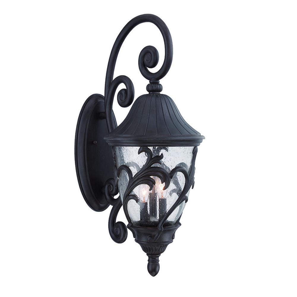 Capri Collection Wall Lantern 3-Light Outdoor Black Coral Light Fixture