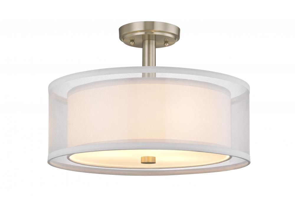 Double Organza 4Lt Semi Flush Satin Nickel