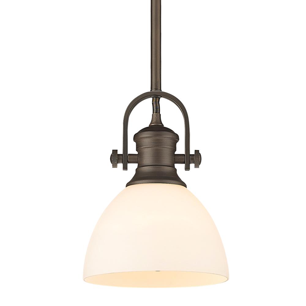 Hines Mini Pendant in Rubbed Bronze with Opal Glass