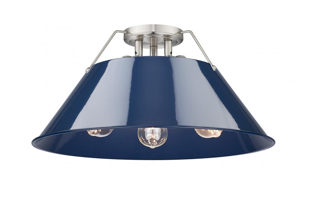 Orwell PW 3 Light Flush Mount in Pewter with Matte Navy shade