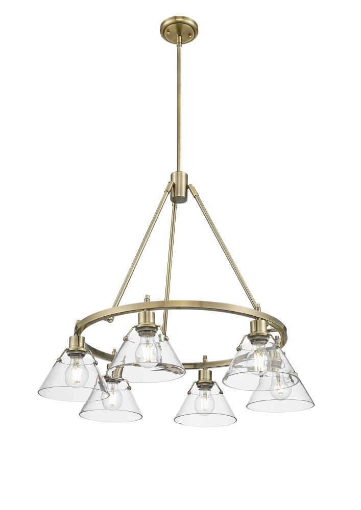 Orwell 6-Light Chandelier in Aged Brass with Clear Glass