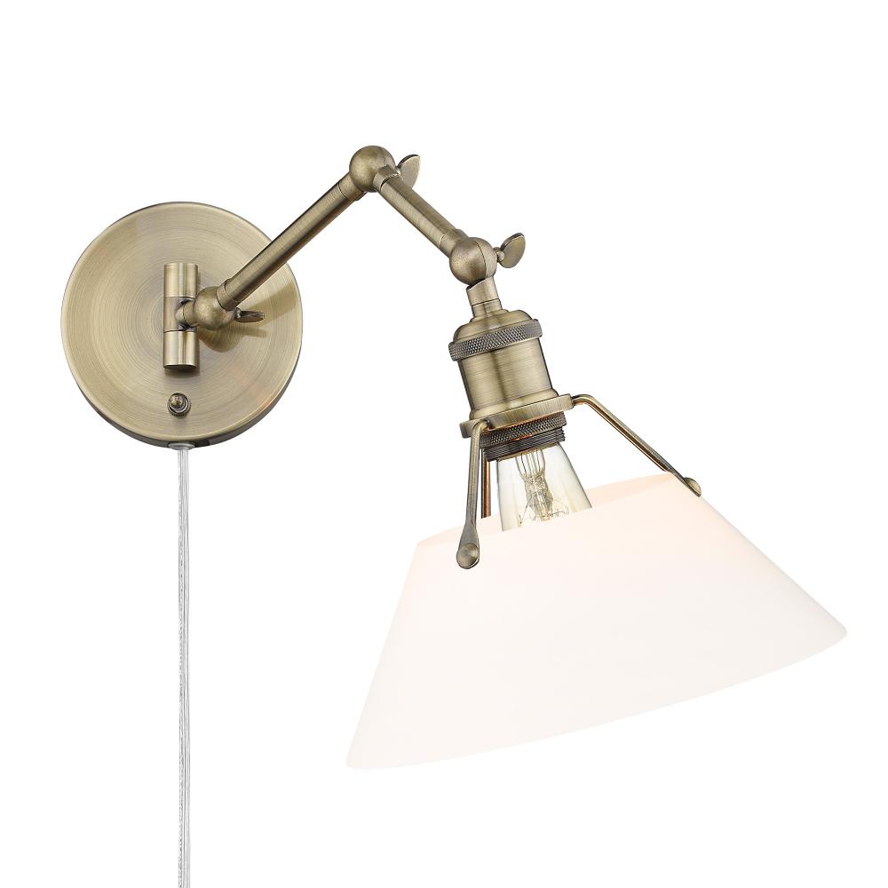 Orwell Articulating Wall Sconce in Aged Brass with Opal Glass