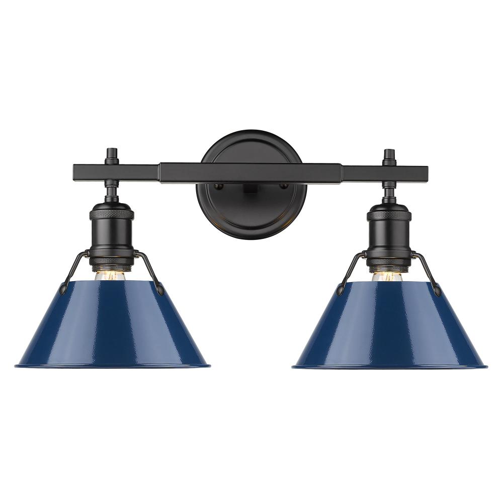 Orwell 2-Light Vanity Light in Matte Black with Matte Navy