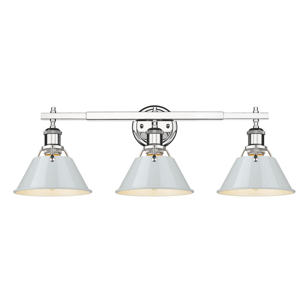 Orwell 3-Light Vanity Light in Chrome with Dusky Blue