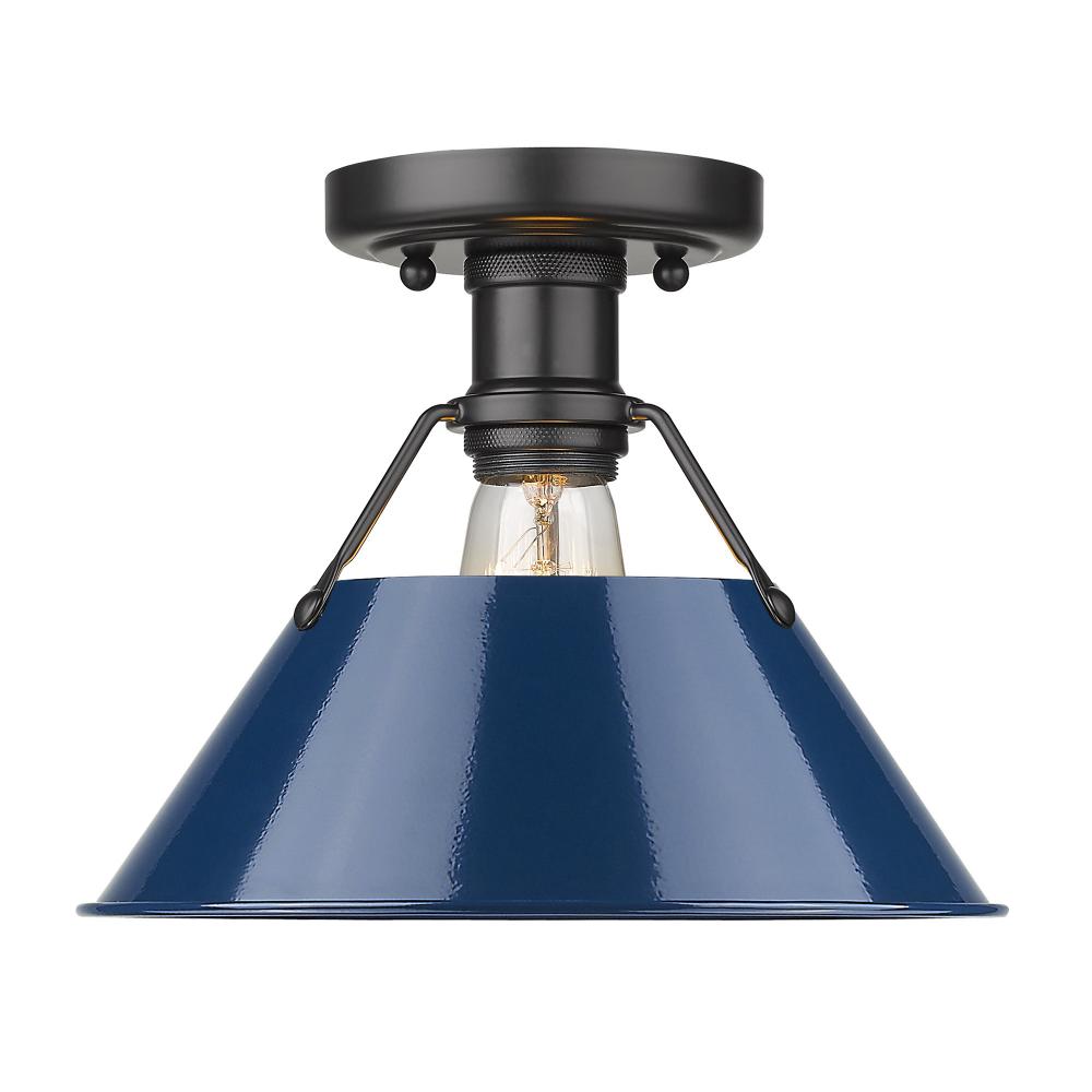 Orwell 1-Light Flush Mount in Matte Black with Matte Navy