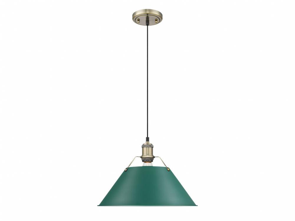 Orwell 14" Wide Large Pendant in Aged Brass with Pine Green