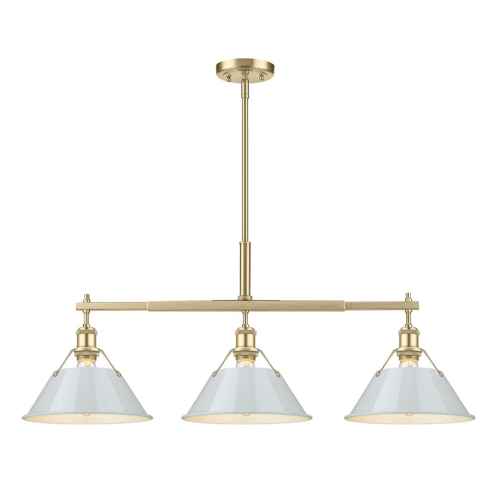 Orwell 3-Light Linear Pendant in Brushed Champagne Bronze with Dusky Blue