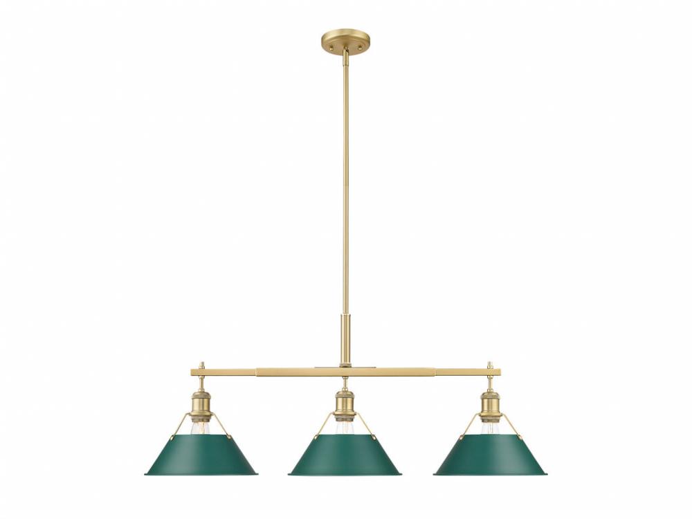 Orwell 3-Light Linear Pendant in Brushed Champagne Bronze with Pine Green