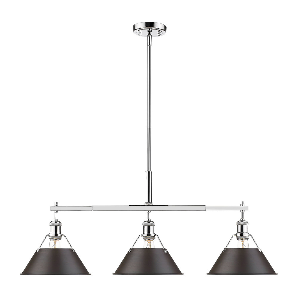 Orwell 3-Light Linear Pendant in Chrome with Rubbed Bronze