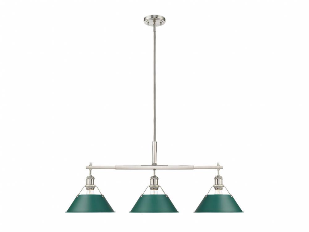 Orwell 3-Light Linear Pendant in Pewter with Pine Green