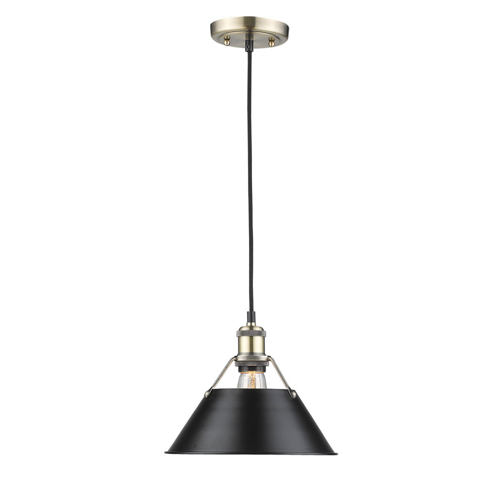 Orwell 10" Wide Medium Pendant in Aged Brass with Matte Black