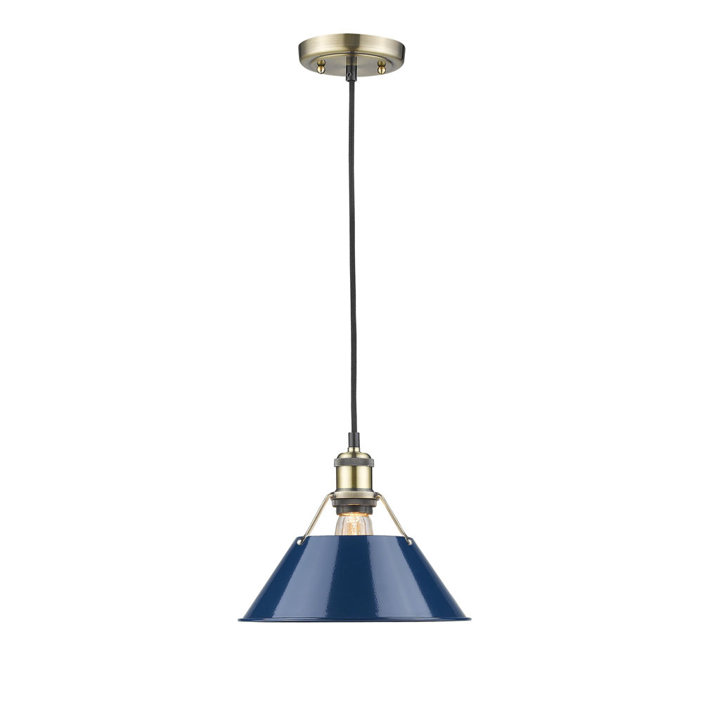 Orwell 10" Wide Medium Pendant in Aged Brass with Matte Navy