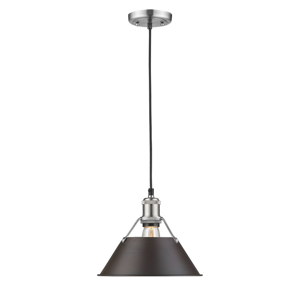 Orwell 10" Wide Medium Pendant in Pewter with Rubbed Bronze