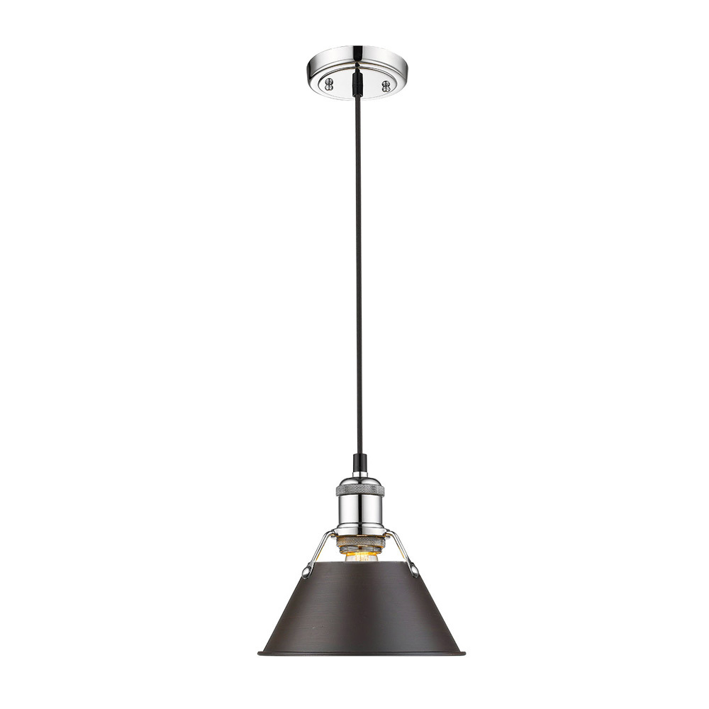 Orwell 7.5" Wide Small Pendant in Chrome with Rubbed Bronze