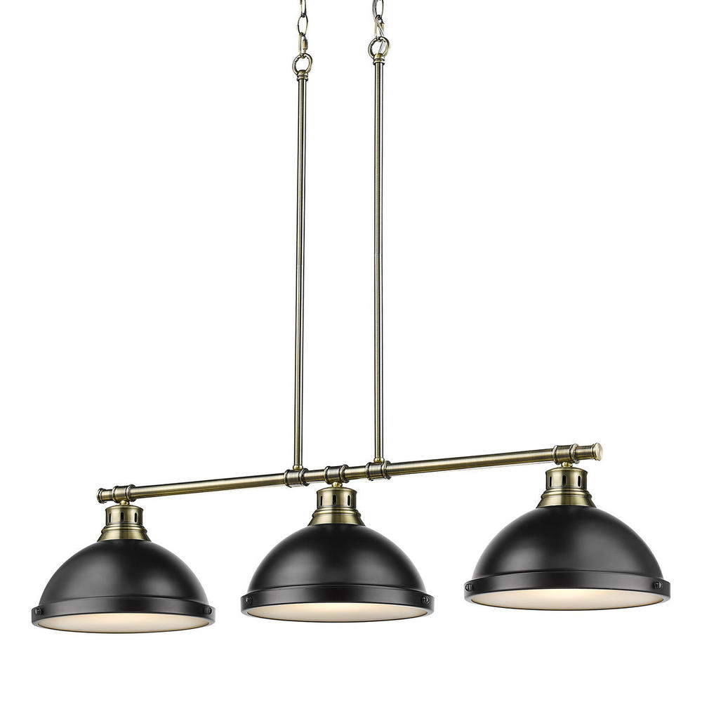 Duncan 3-Light Linear Pendant in Aged Brass with Matte Black