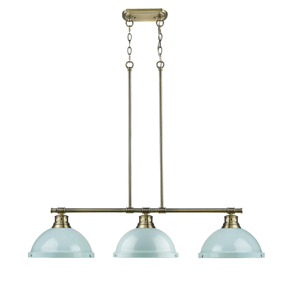 Duncan 3-Light Linear Pendant in Aged Brass with Seafoam