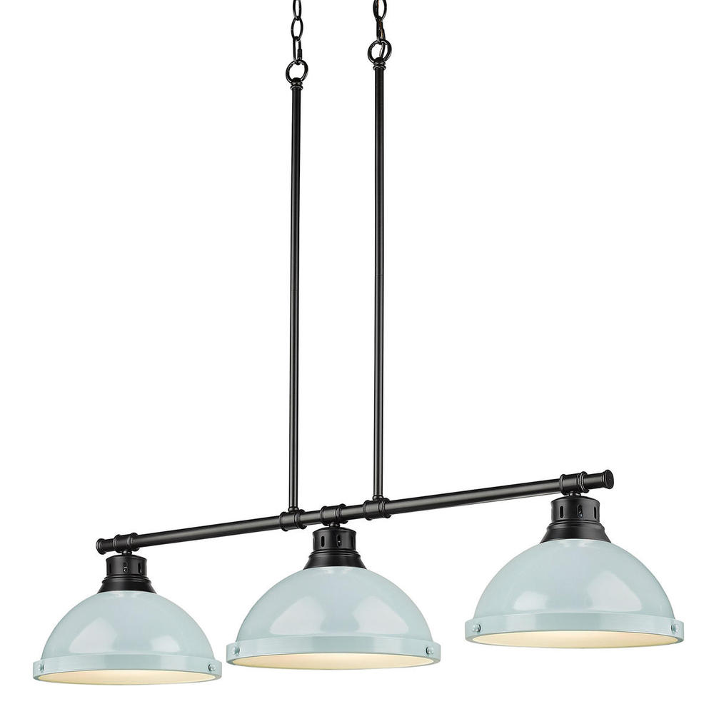 Duncan 3-Light Linear Pendant in Matte Black with Seafoam