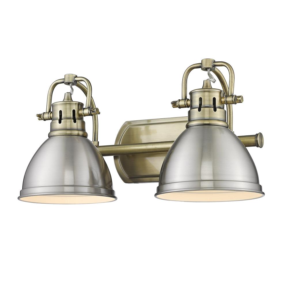 Duncan 2 Light Bath Vanity in Aged Brass with Pewter Shades