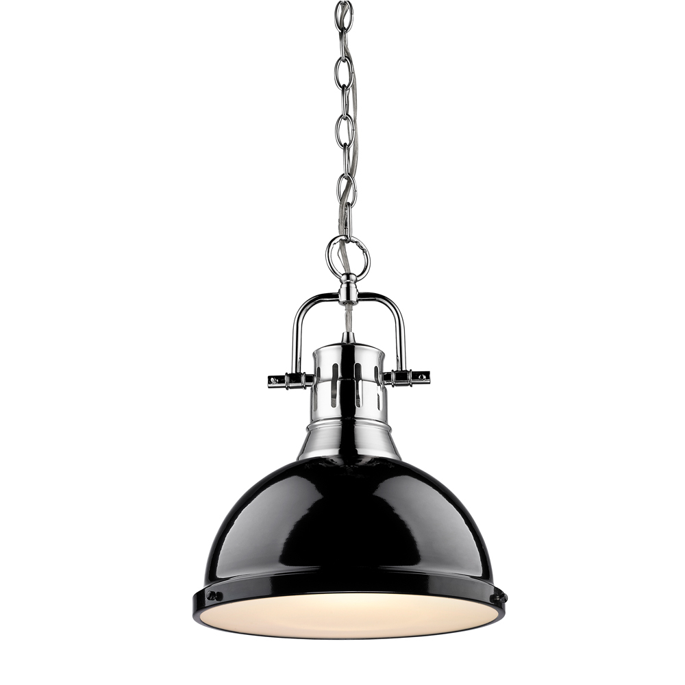 Duncan 1-Light Pendant with Chain in Chrome with Black