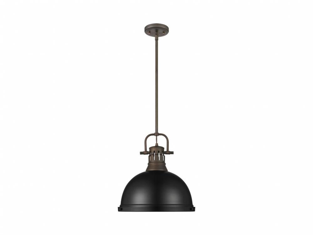 Duncan 1-Light Pendant with Rod in Rubbed Bronze with Matte Black