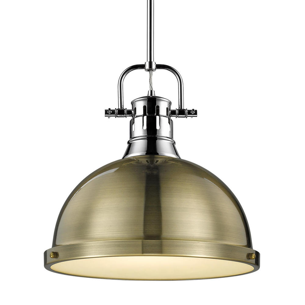 Duncan 1-Light Pendant with Rod in Chrome with Aged Brass