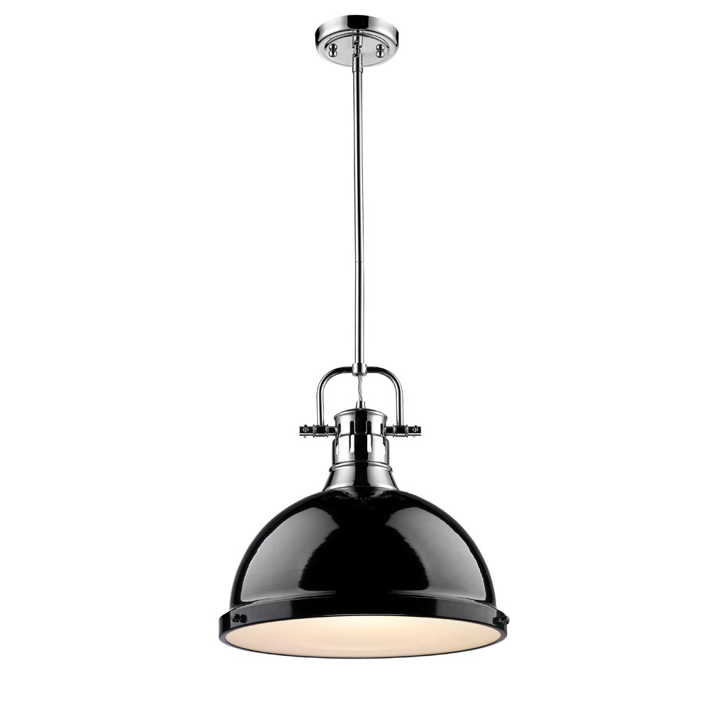 Duncan 1-Light Pendant with Rod in Chrome with Black